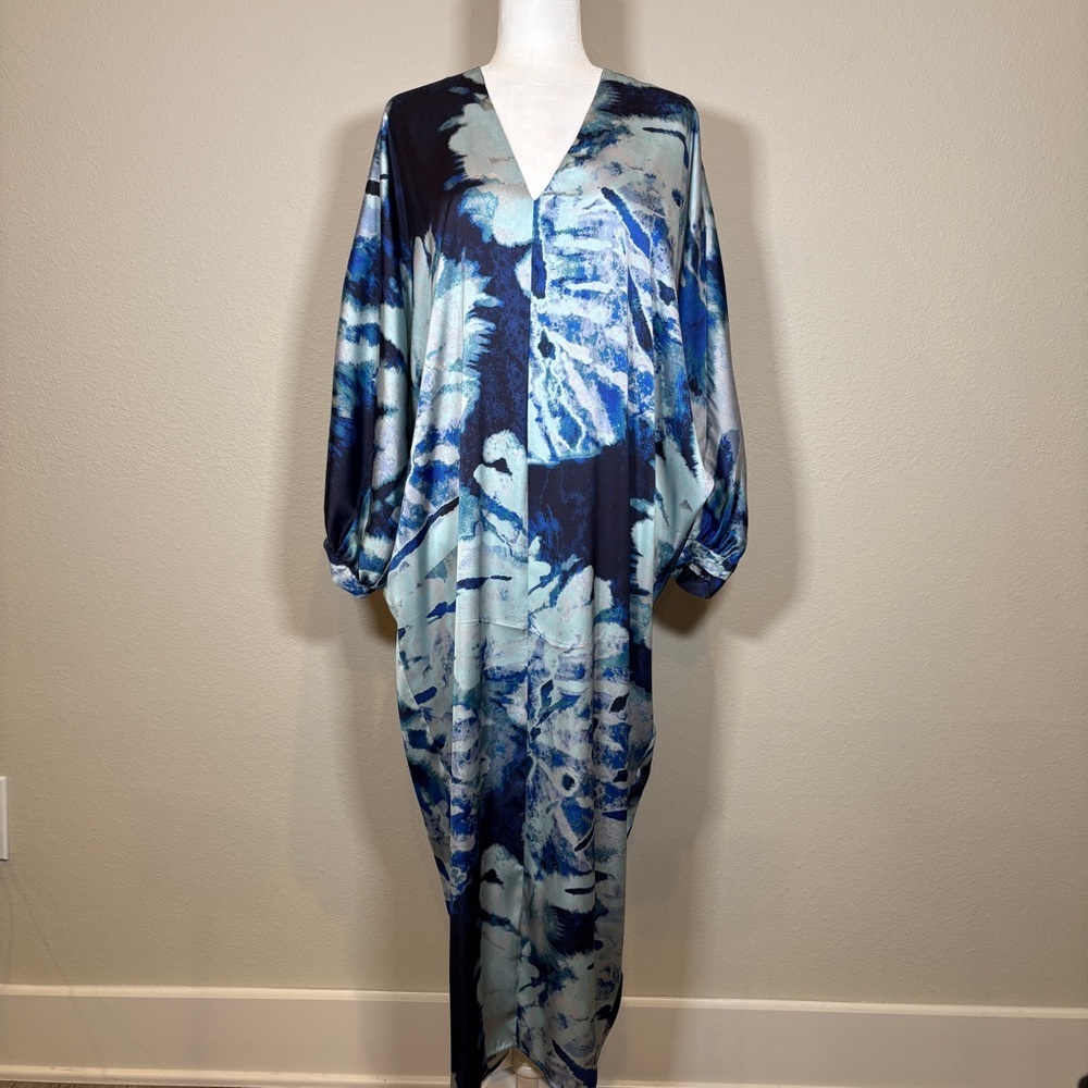 NWT Zara Blue Kaftan Style Dress Size Medium - Picture 2 of 10